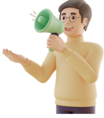 3D illustration of a person holding a megaphone
